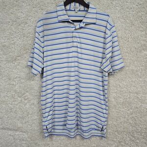 Peter Millar Polo Mens L Striped Blue Yellow‎ Summer Comfort Short Sleeve Golf